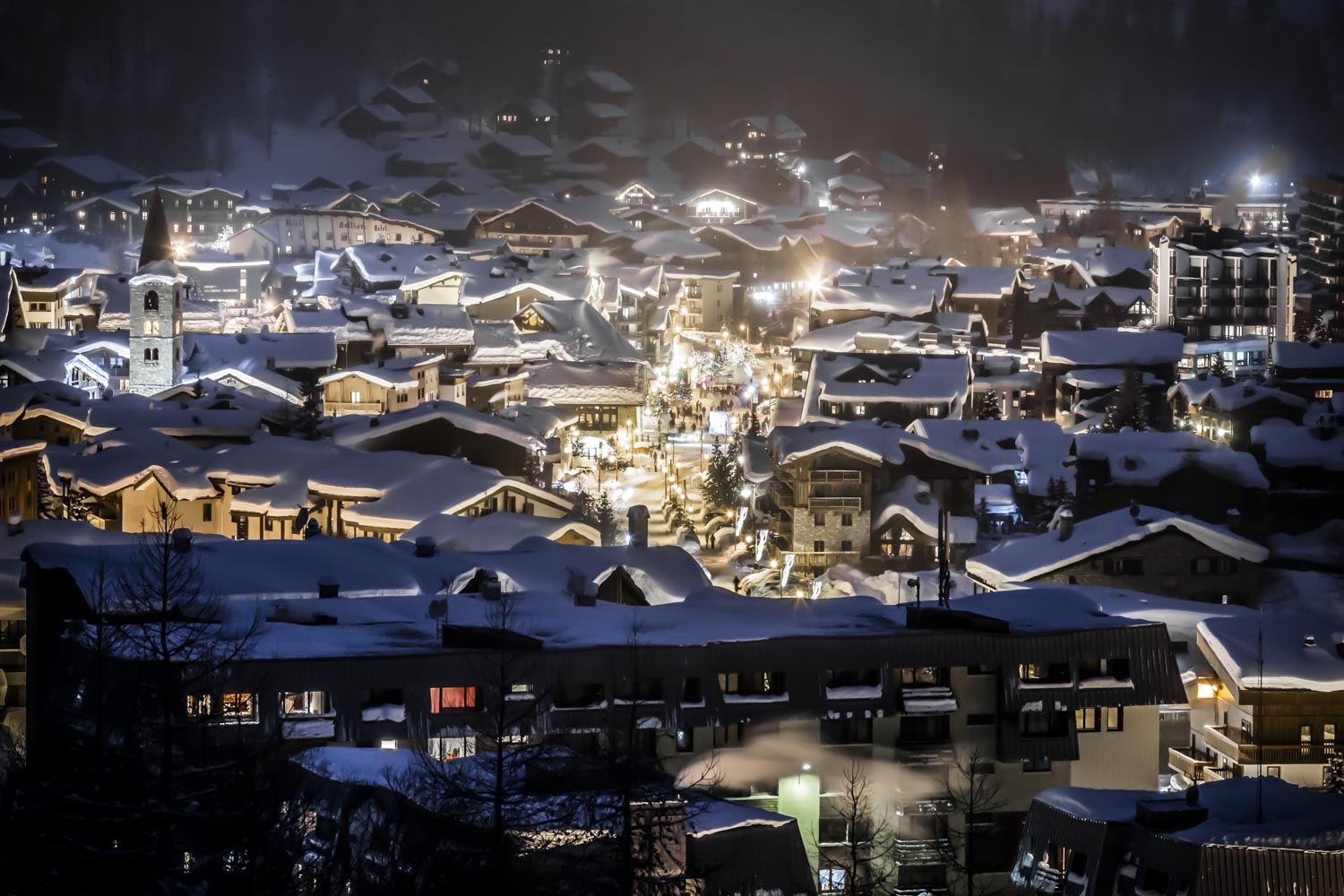Village of Val d'Isère by Night in the Snow